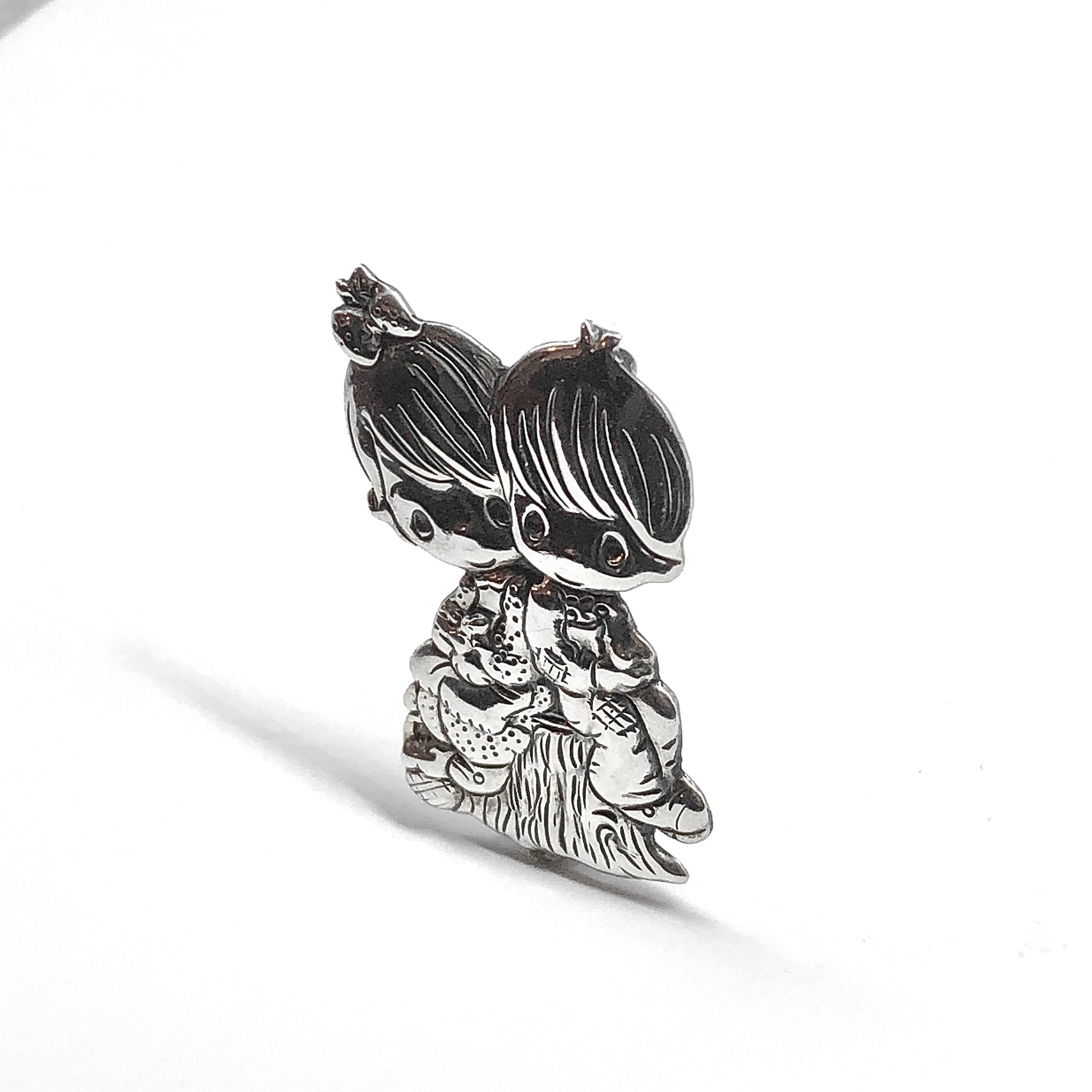 Estate Jewelry - Precious Moments Sitting on Tree stump Sterling Silver Brooch Pin