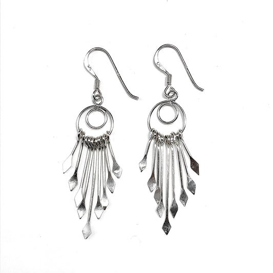 Silver Dangle Earrings Womens Flirty Fringe Style Sterling Silver Chandelier Earrings