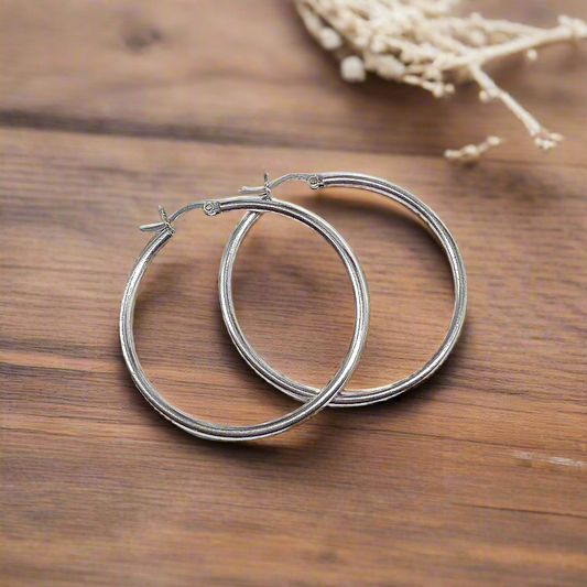 Slim Silver Hoops
