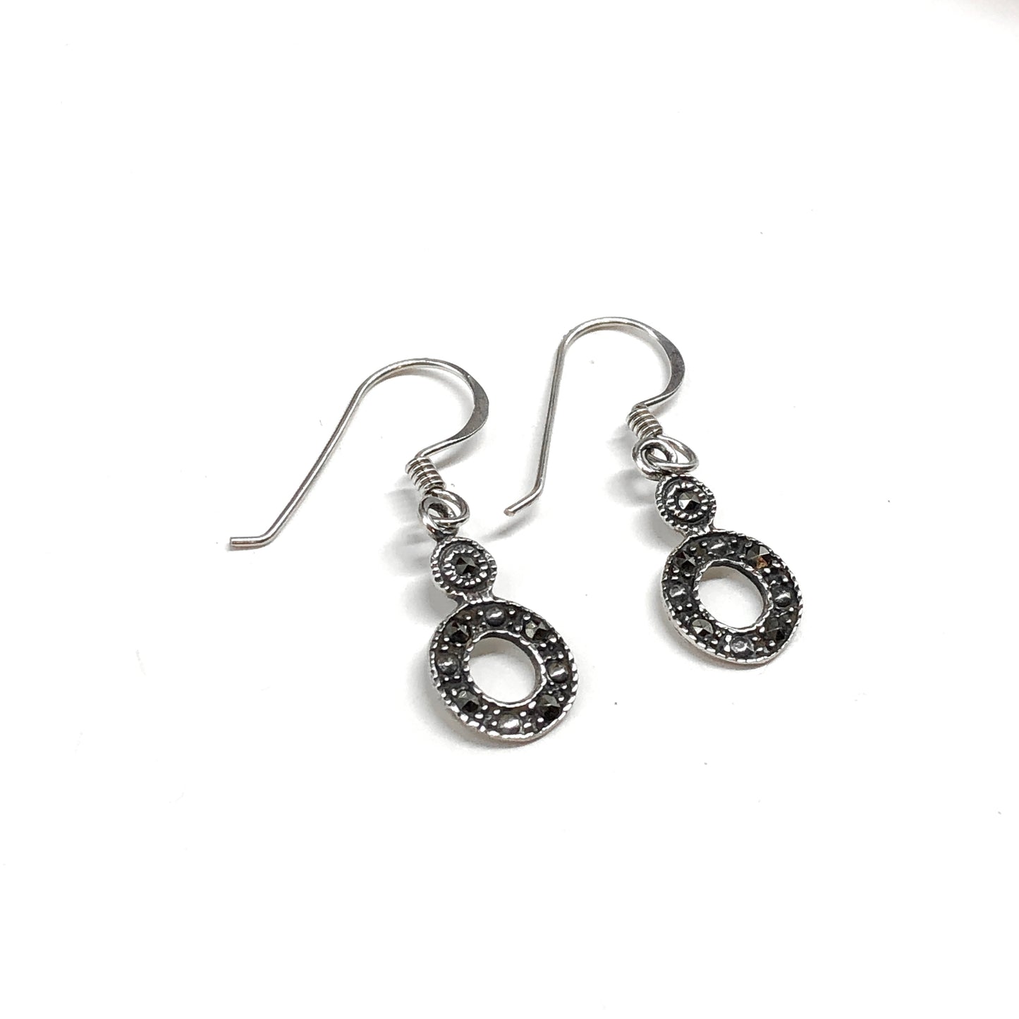 Womens Earrings Small Circle Design Marcasite Stone Sterling Silver Dangle Earrings