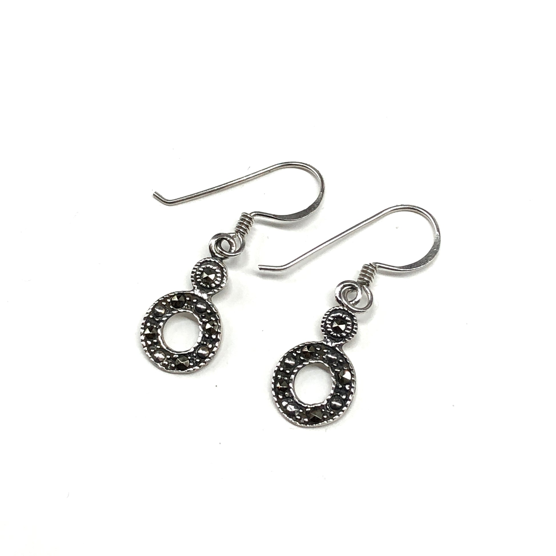 Earrings Small Circle Design Marcasite Stone Sterling Silver Dangle Earrings