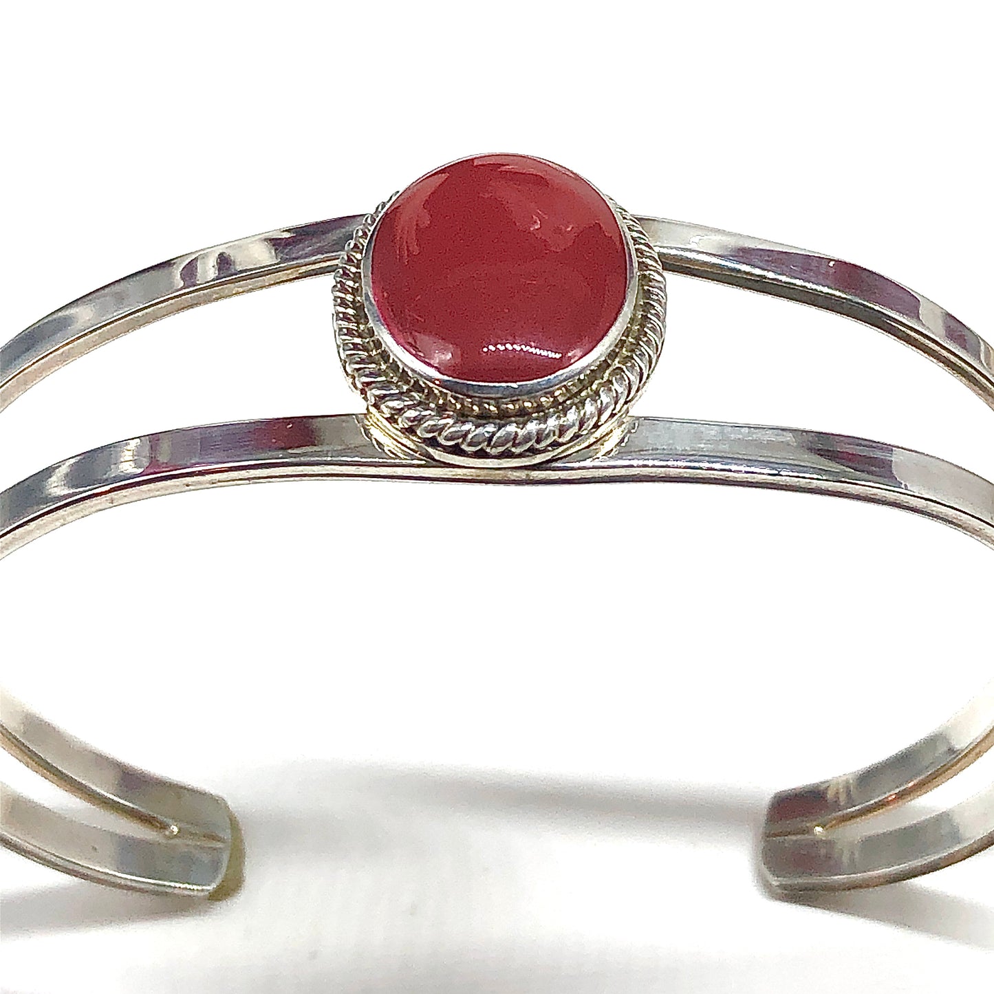 Bangle Bracelet - Red Stone Sterling Silver Cuff Bracelet