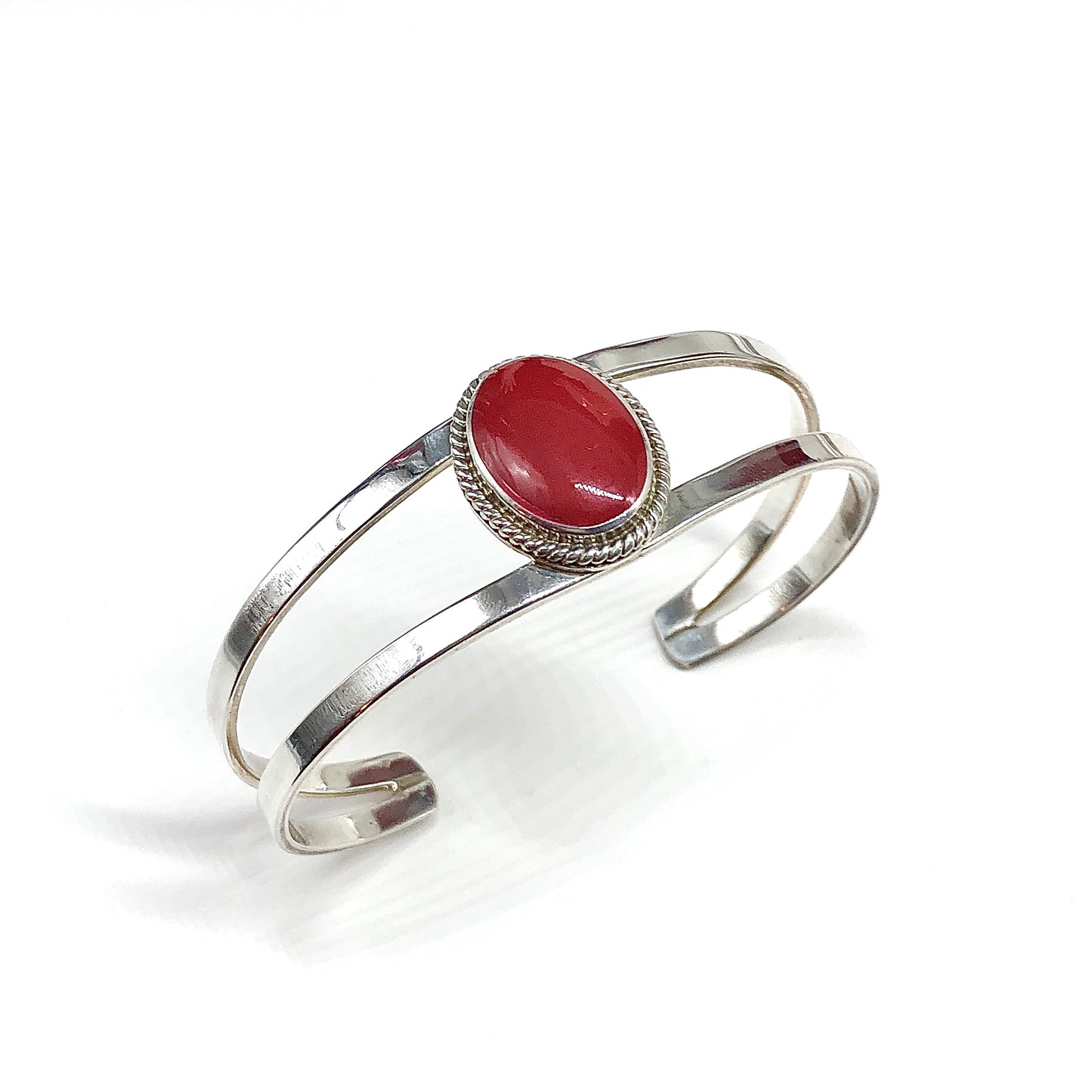 Red Stone Sterling Silver Cuff Bracelet