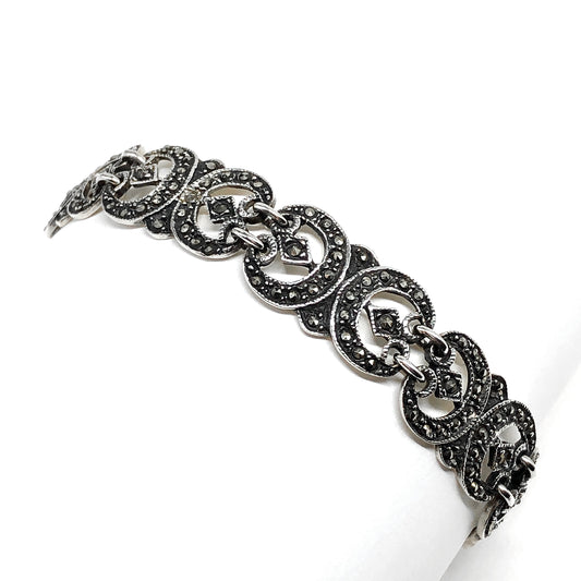 7.5in Victorian Style Marcasite Stone Sterling Silver Bracelet