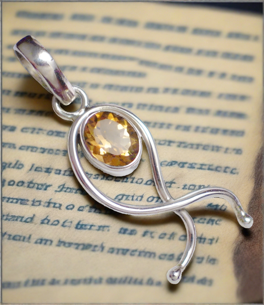 Sterling Silver Pendant, Golden Citrine Gemstone One-of-a-Kind Sterling Silver Pendant - Pre-owned Jewelry