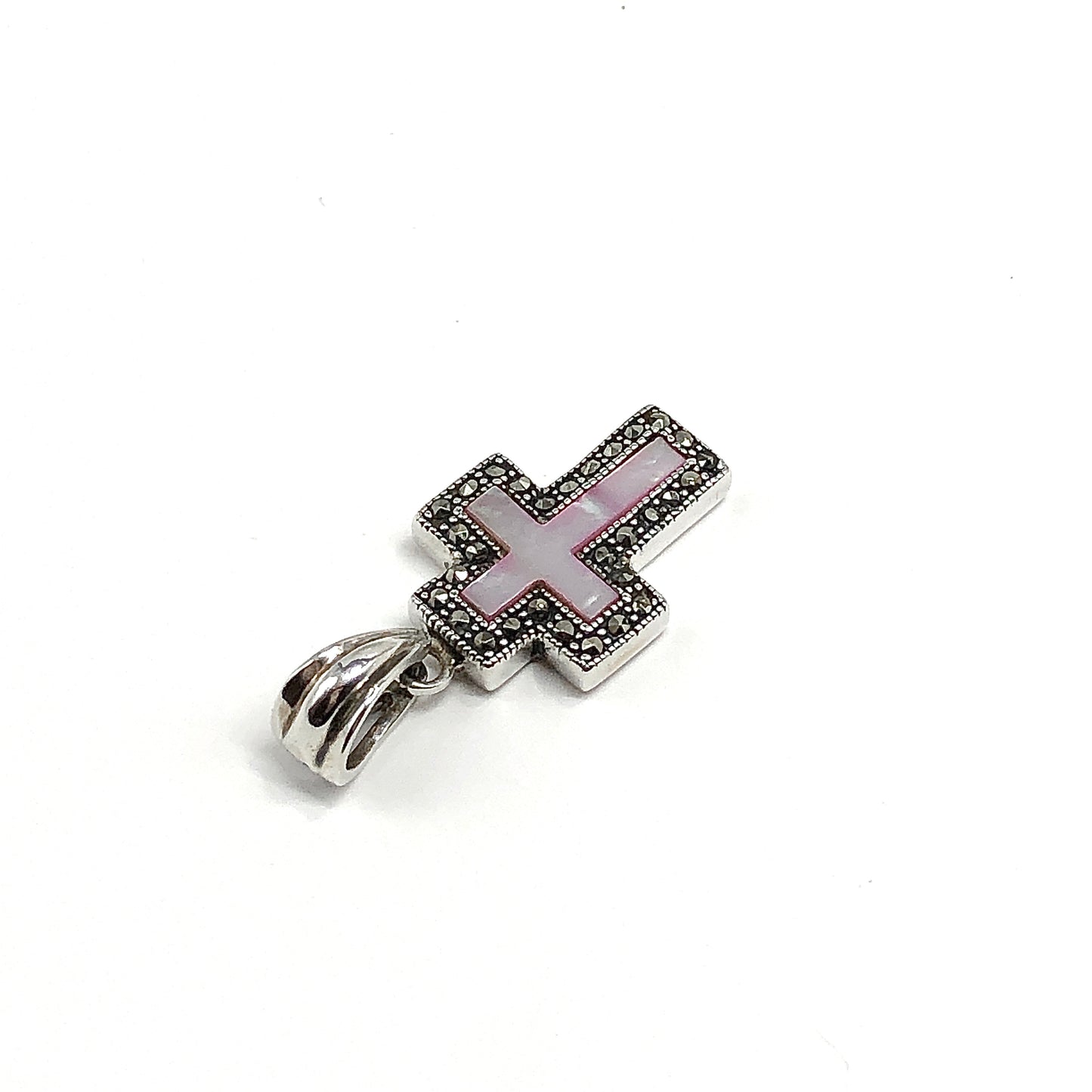 Sterling Silver Pink Pearl Cross Pendant