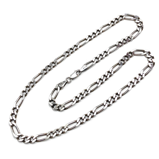 Sterling Silver Necklace Mens Womens 20 1/4in 5.2mm Figaro Chain Necklace