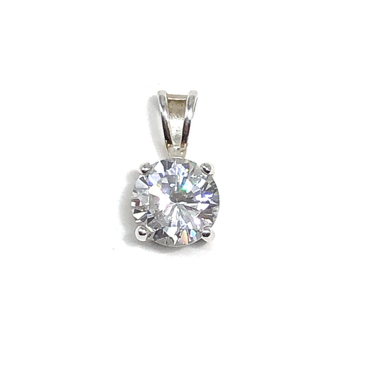 Sterling Silver Pendant Womens 7mm Sparkling Round Cz Stone Pendant