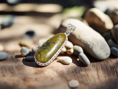 Large Sterling Silver Mustard Brown Turquoise Stone Statement Pendant