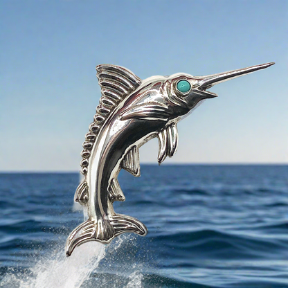 Vintage Sterling Silver Blue Marlin Swordfish Brooch / Lapel Pin