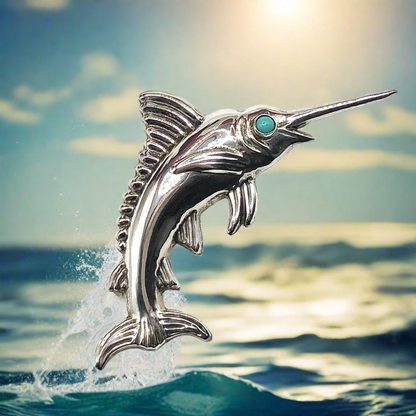 Vintage Sterling Silver Blue Marlin Swordfish Brooch / Lapel Pin