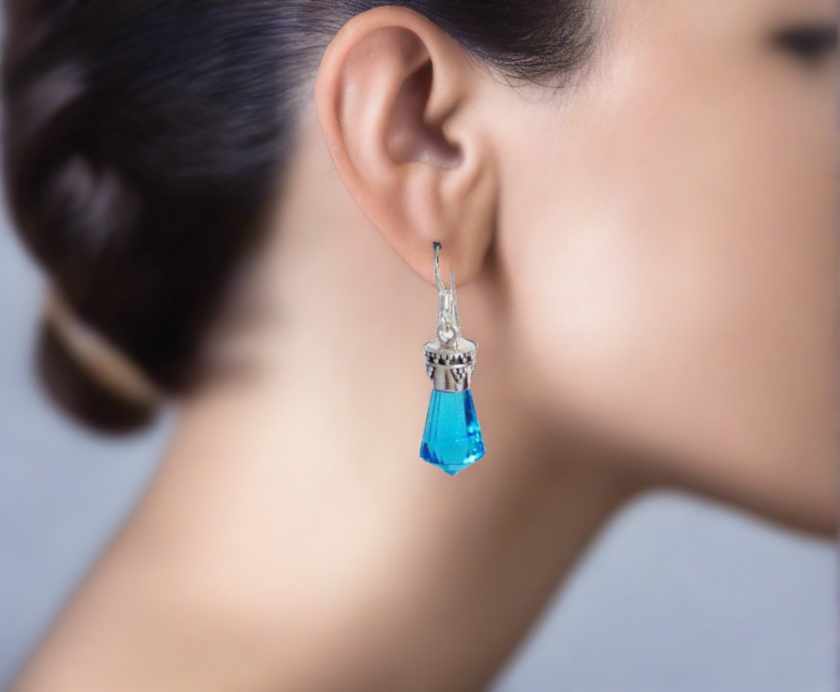 Sterling Silver Vibrant Blue Crystal Dangle Earrings