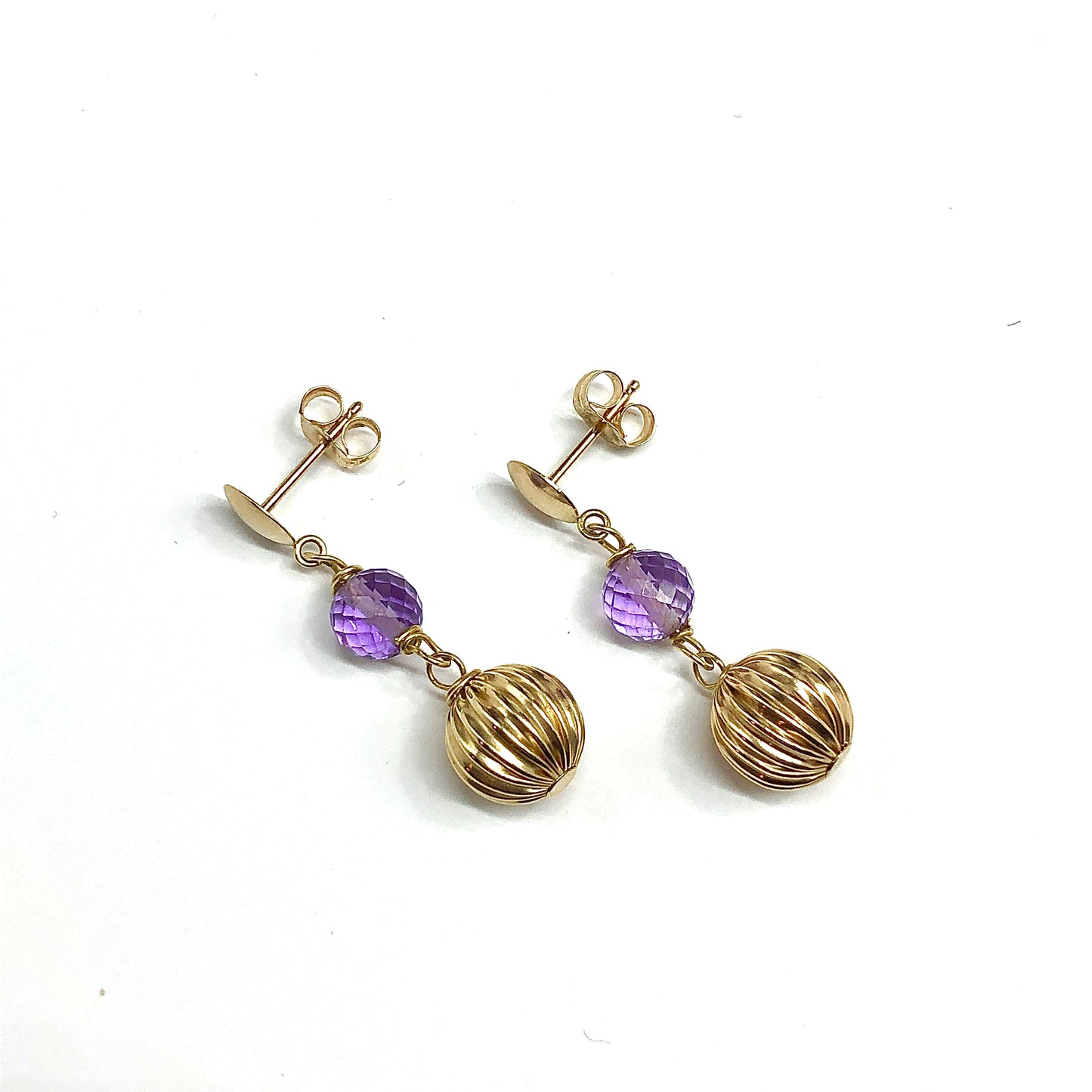 for sale - 14k Gold Amethyst Dangle Earrings