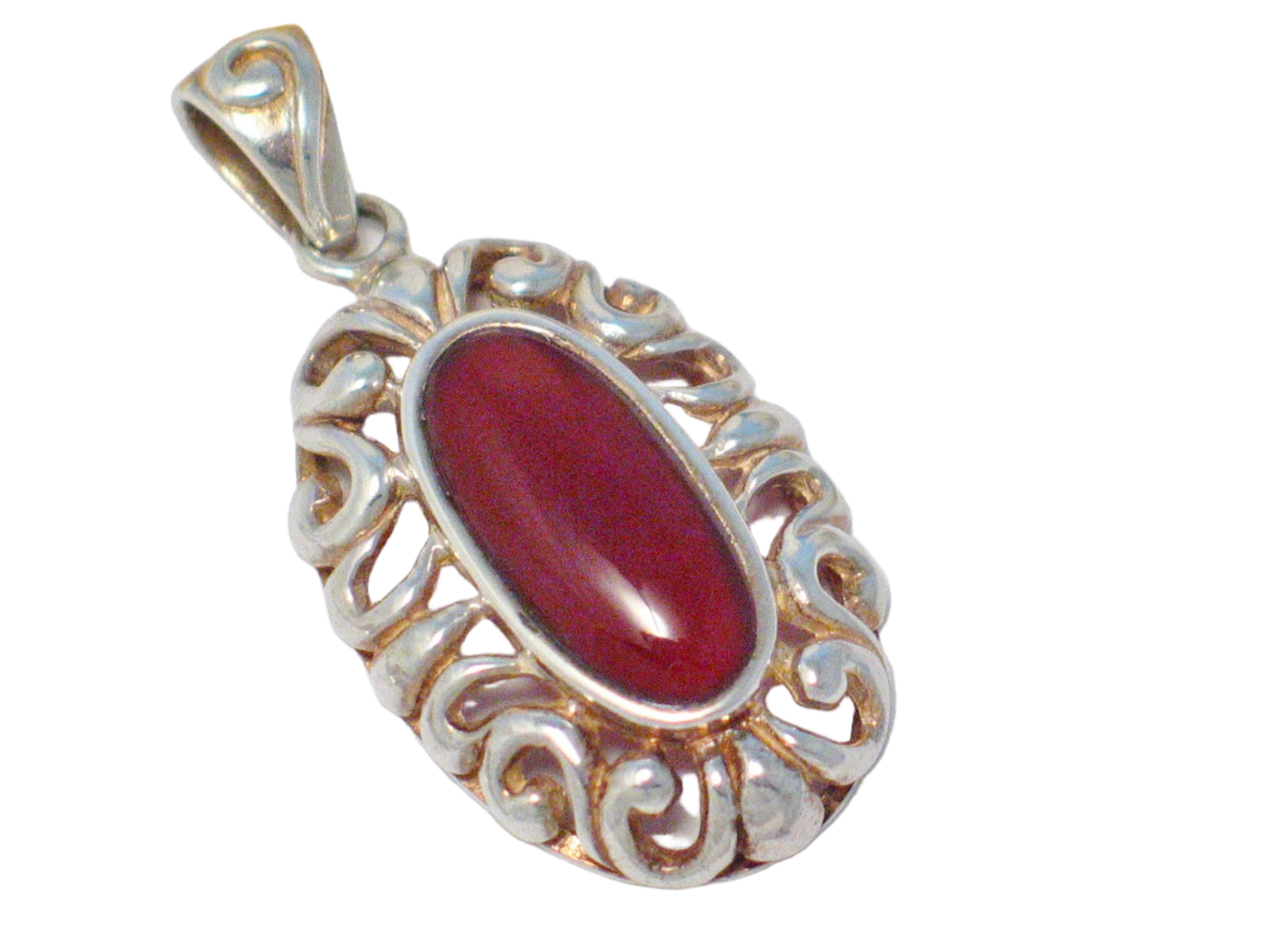 Silver Pendant, Men's or Women's Stylish Oval Natural Carnelian Stone Sterling Silver Solitaire Pendant