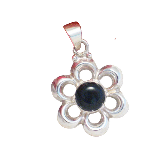 Sterling Silver Black Eyed Susan Style Flower Pendant