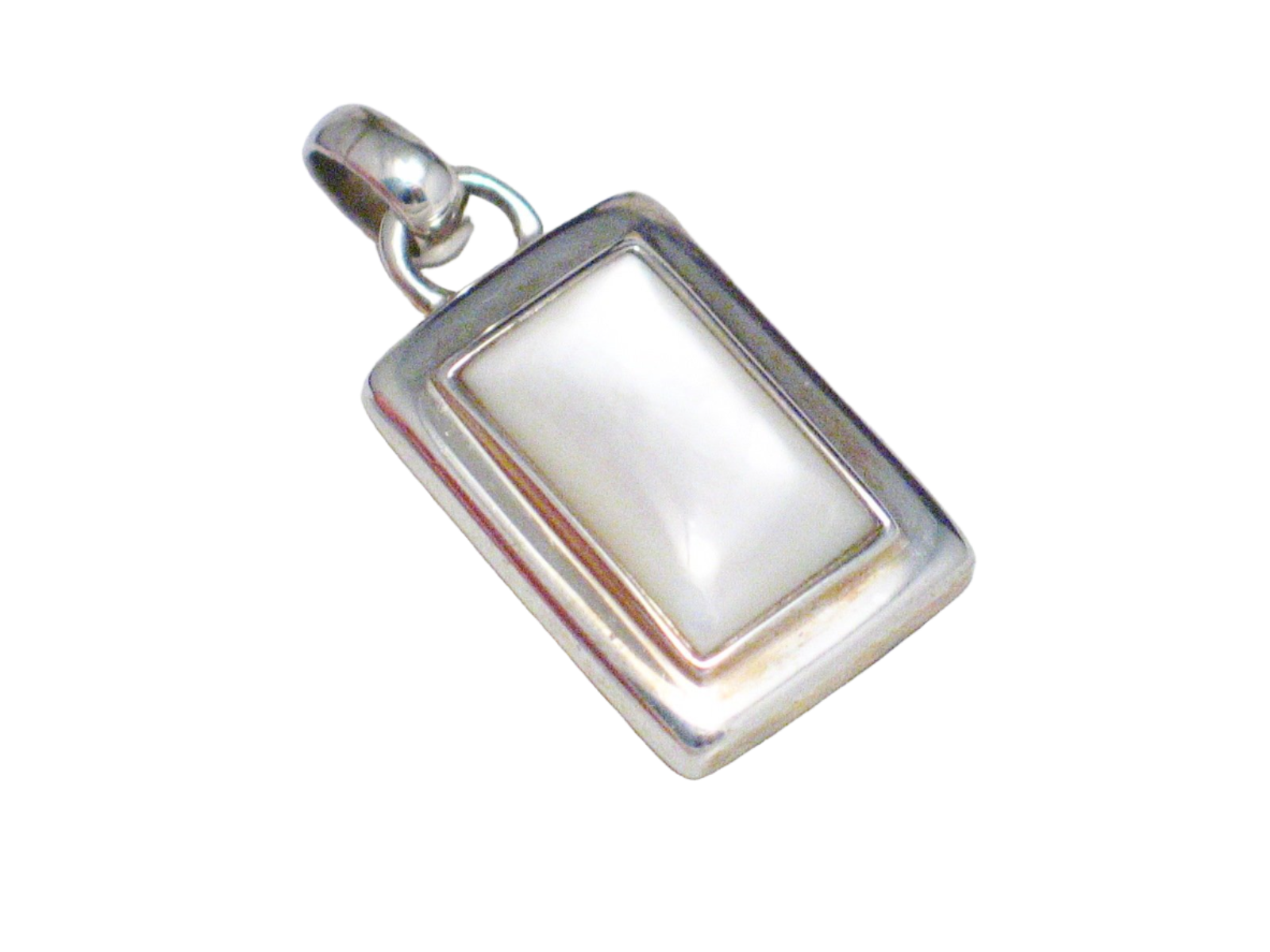 Stone Pendant Sterling Silver, Unisex Style Geometric Rectangle Design White Pearl Pendant