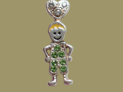 Birthstone Charm, Sterling Silver Green August Birthstone Boy Pendant