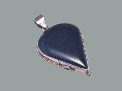 Big Stone Pendant, Sterling Silver Black Agate Unique Statement Pendant