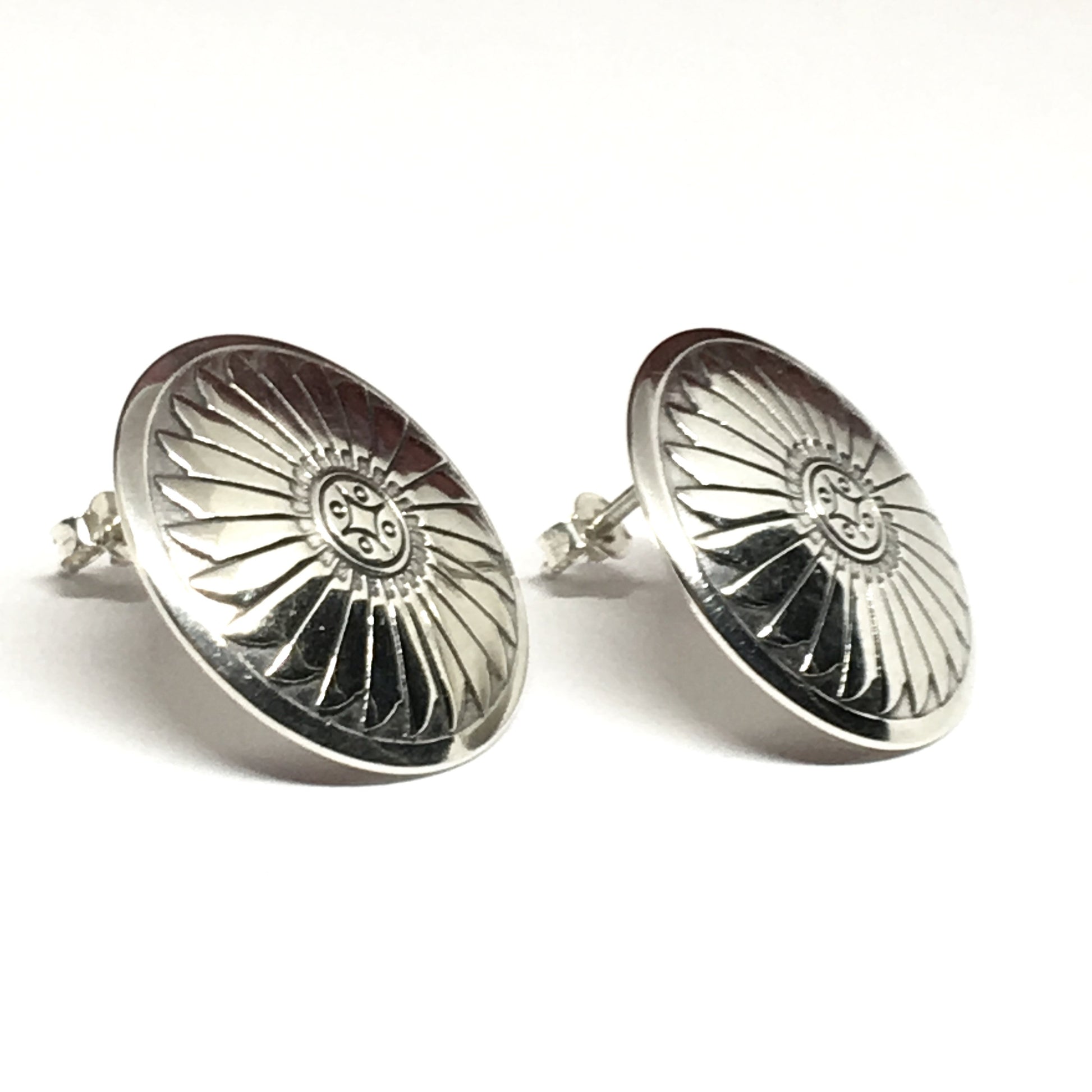 Earrings | Vintage Sterling Silver Navajo Circle Sunflower Design Button Style Earrings