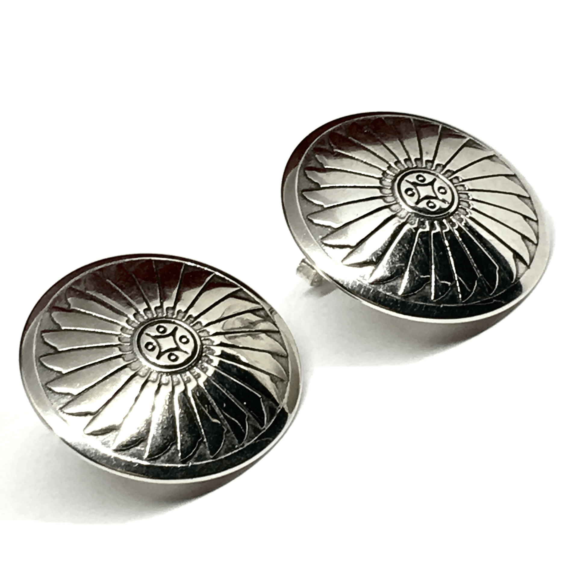 Earrings | Vintage Sterling Silver Navajo Circle Sunflower Design Button Style Earrings