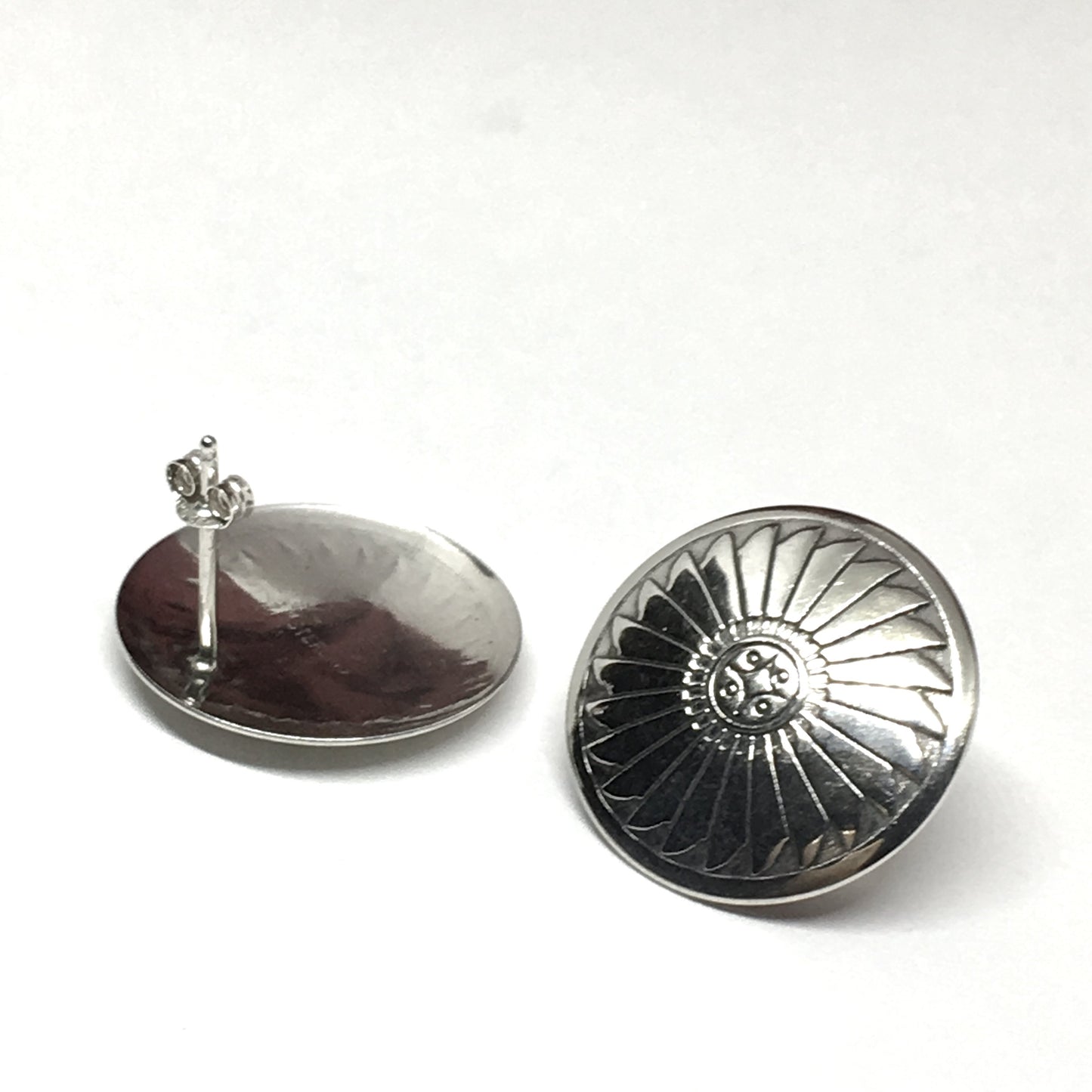 Earrings | Vintage Sterling Silver Navajo Circle Sunflower Design Button Style Earrings