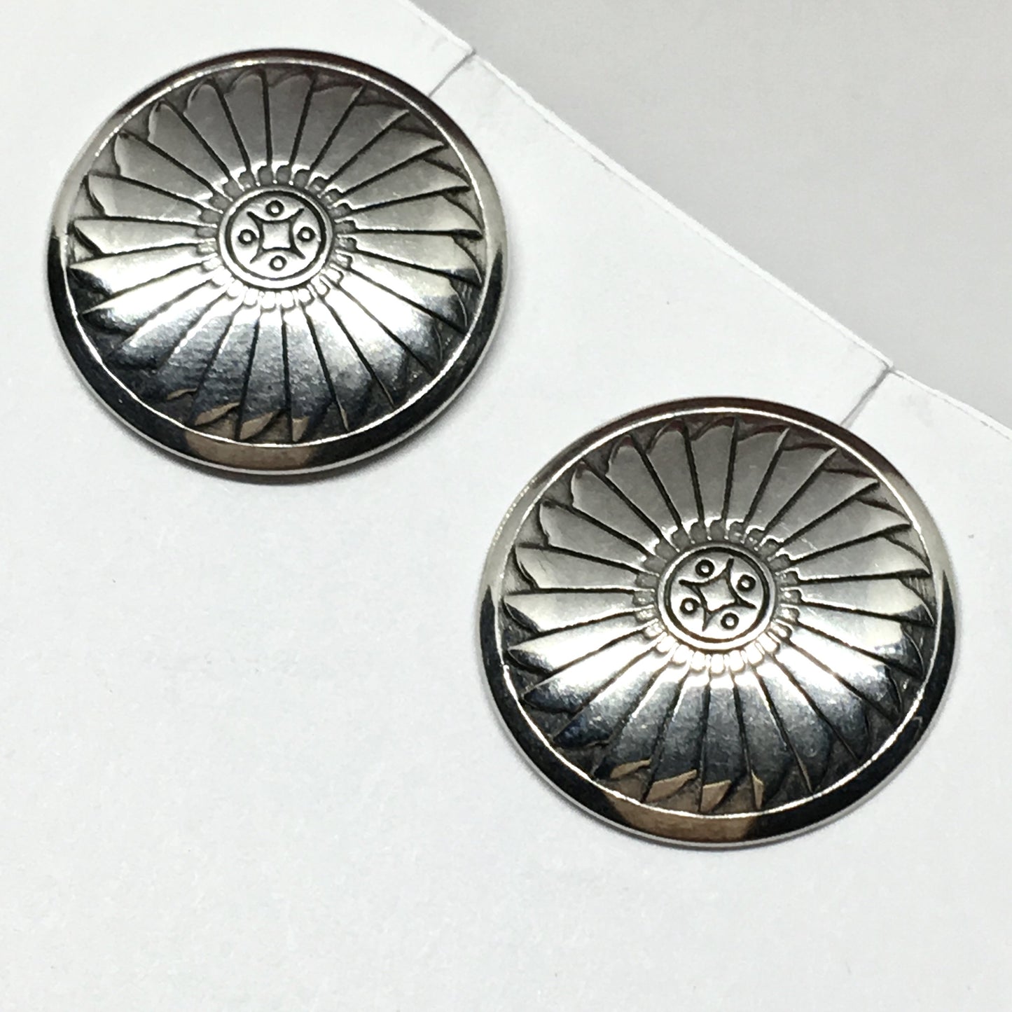 Earrings | Vintage Sterling Silver Navajo Circle Sunflower Design Button Style Earrings