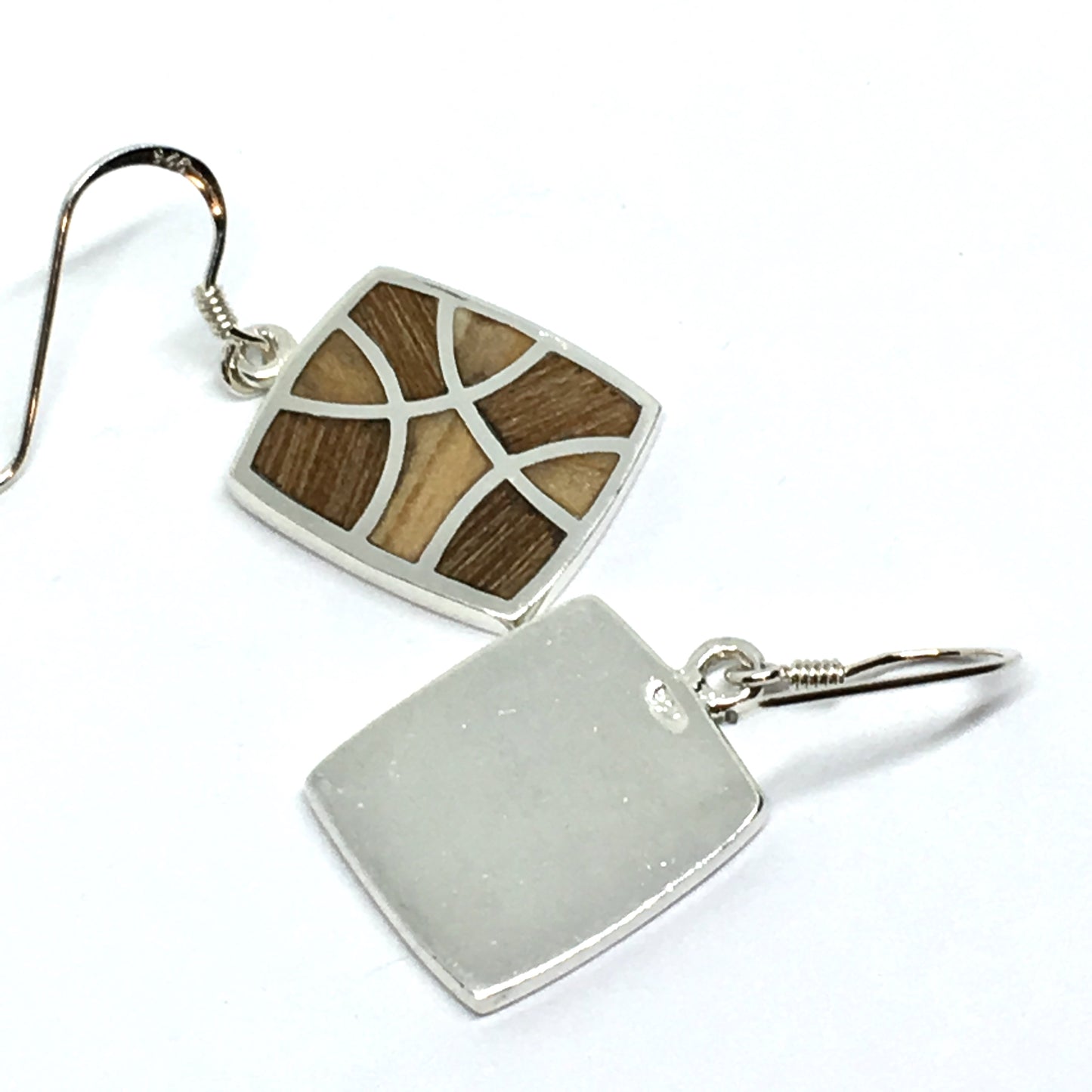 Accessories > Jewelry - Womens Sterling Silver Modern Chic Wood Inlay Design Dangle Earrings