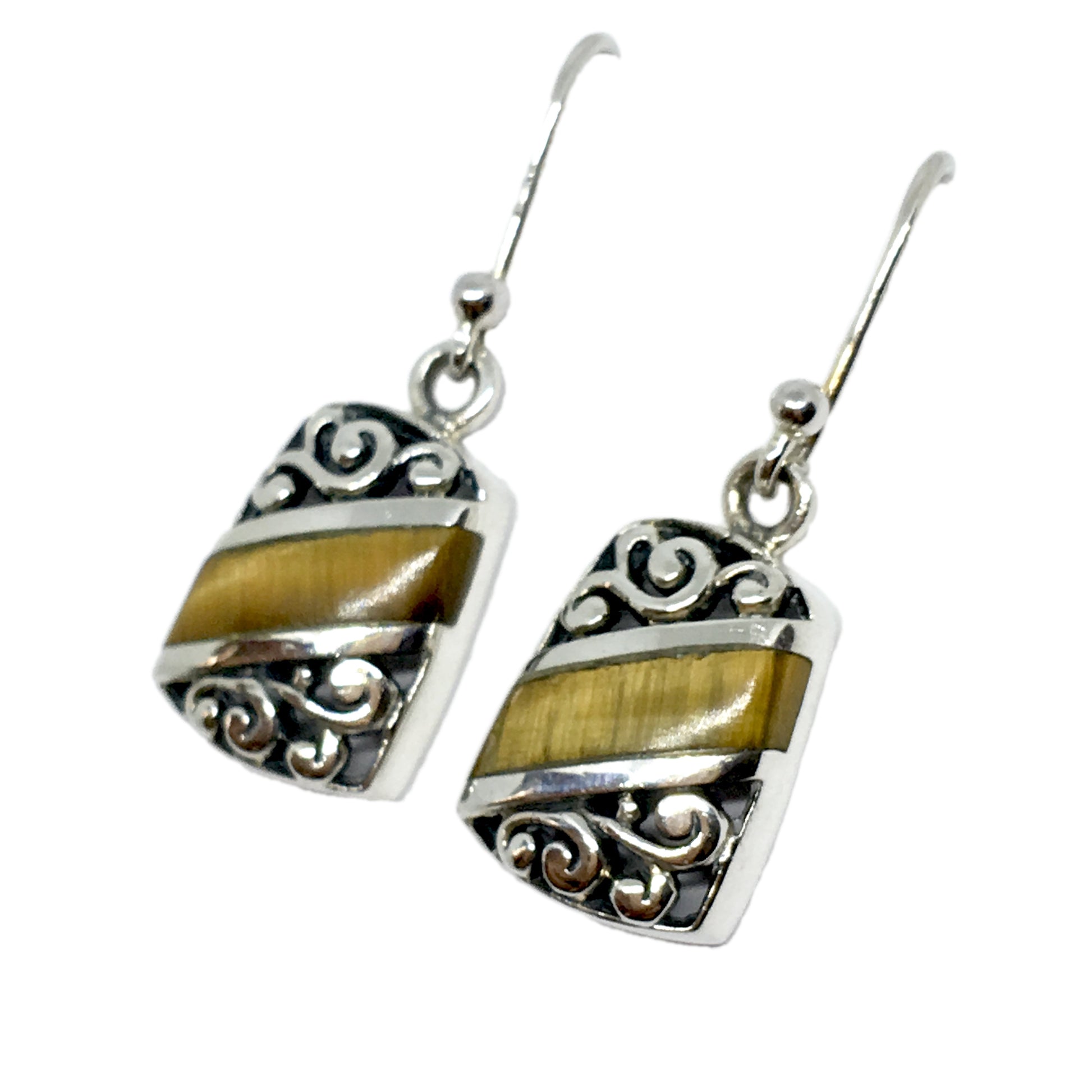 Dangle Earrings - Sterling Silver Golden Tigers Eye Drop Earrings - Fancy Filigree & Stone Earrings