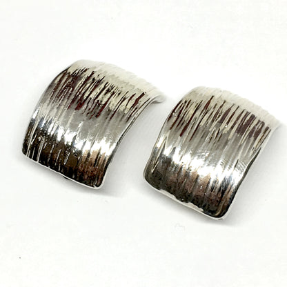 Jewelry Womens - Vintage Sterling Silver Bold Wide Rouched Design Clip-On Earrings