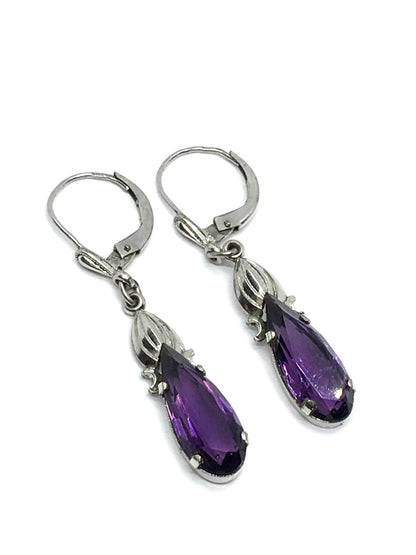 Earrings | Womens Amethyst Purple Glass Drop Earrings | Vintage Jewelry