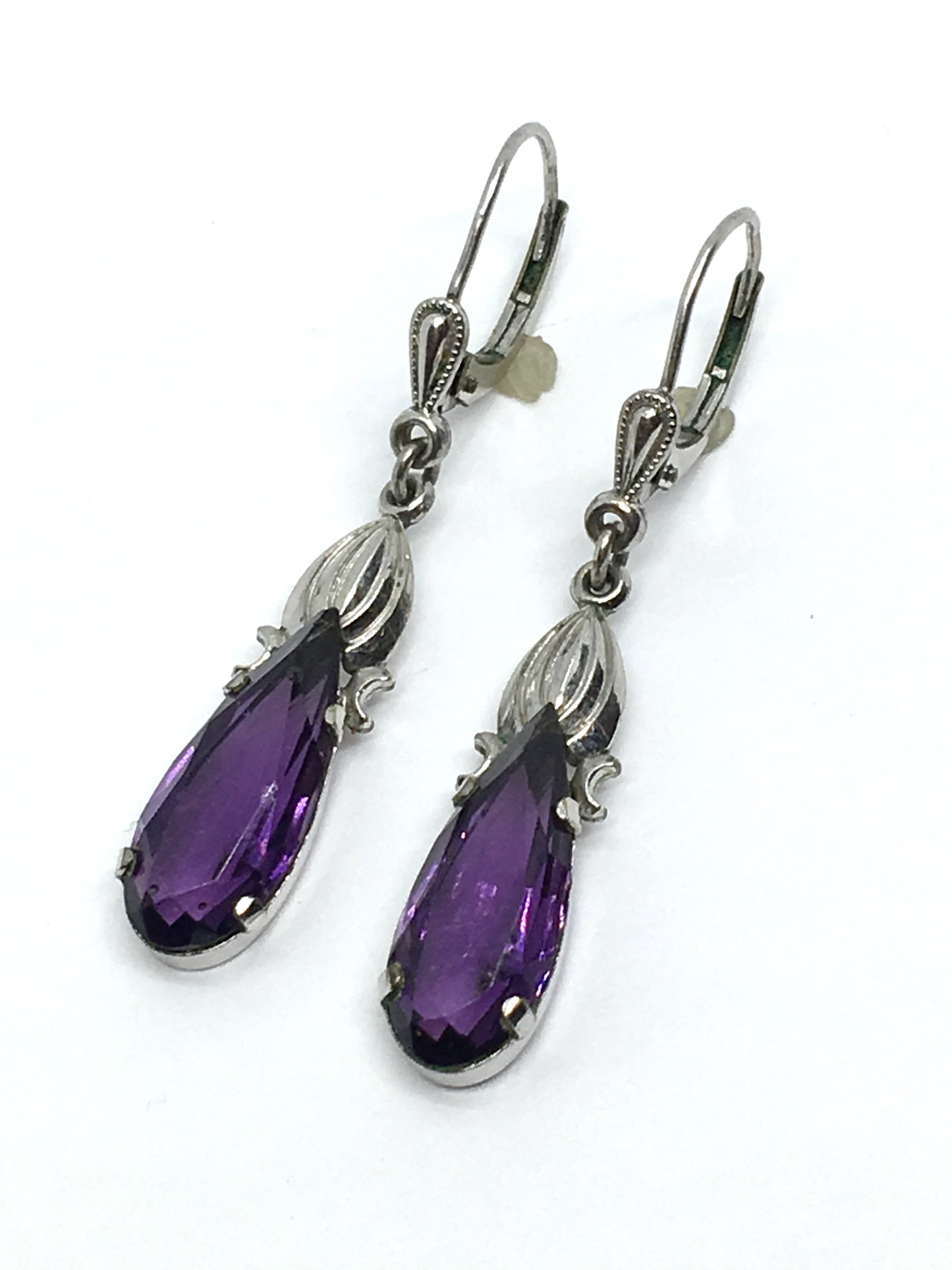 Earrings | Womens Amethyst Purple Glass Drop Earrings | Vintage Jewelry