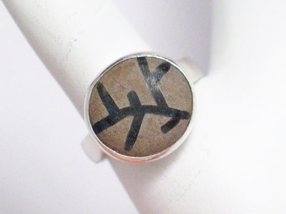 Stone Ring, Sterling Silver Black Tree Branch Design Sandstone Ring