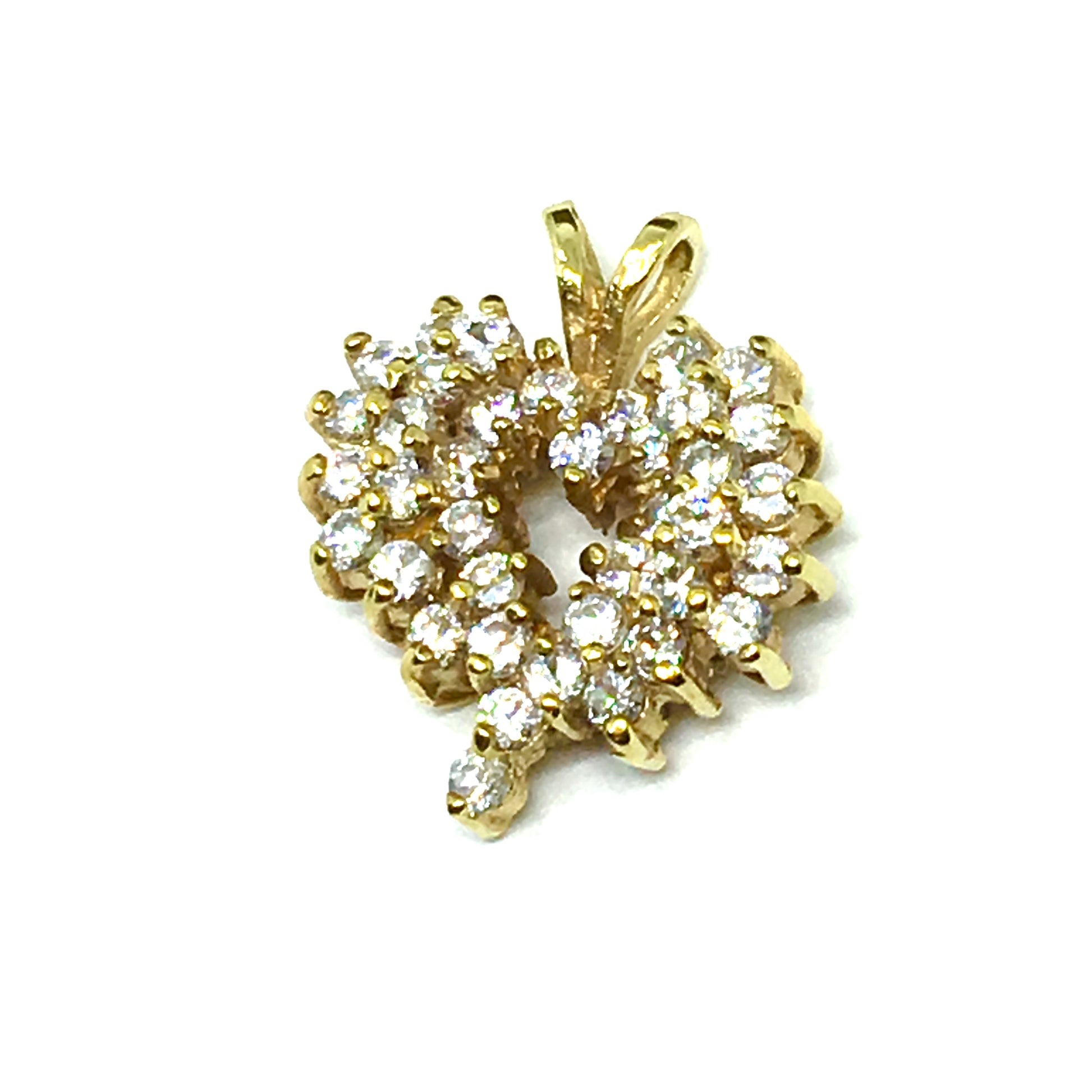 Pre-owned Jewelry | Womens Gold Sterling Silver Glittery White CZ Cluster Heart Pendant