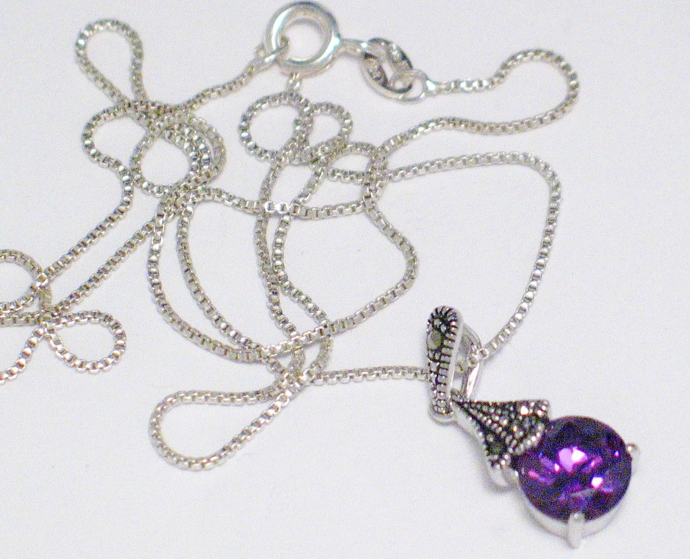 Sterling Silver Necklace, Womens Petite Amethyst Purple Cz Stone Pendant Necklace