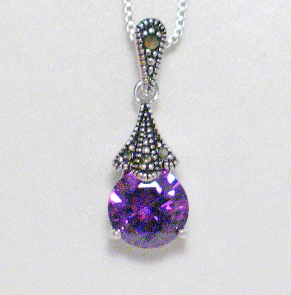 Silver Chain | Womens Sterling Silver Purple Stone Pendant Necklace | Discount Jewelry online