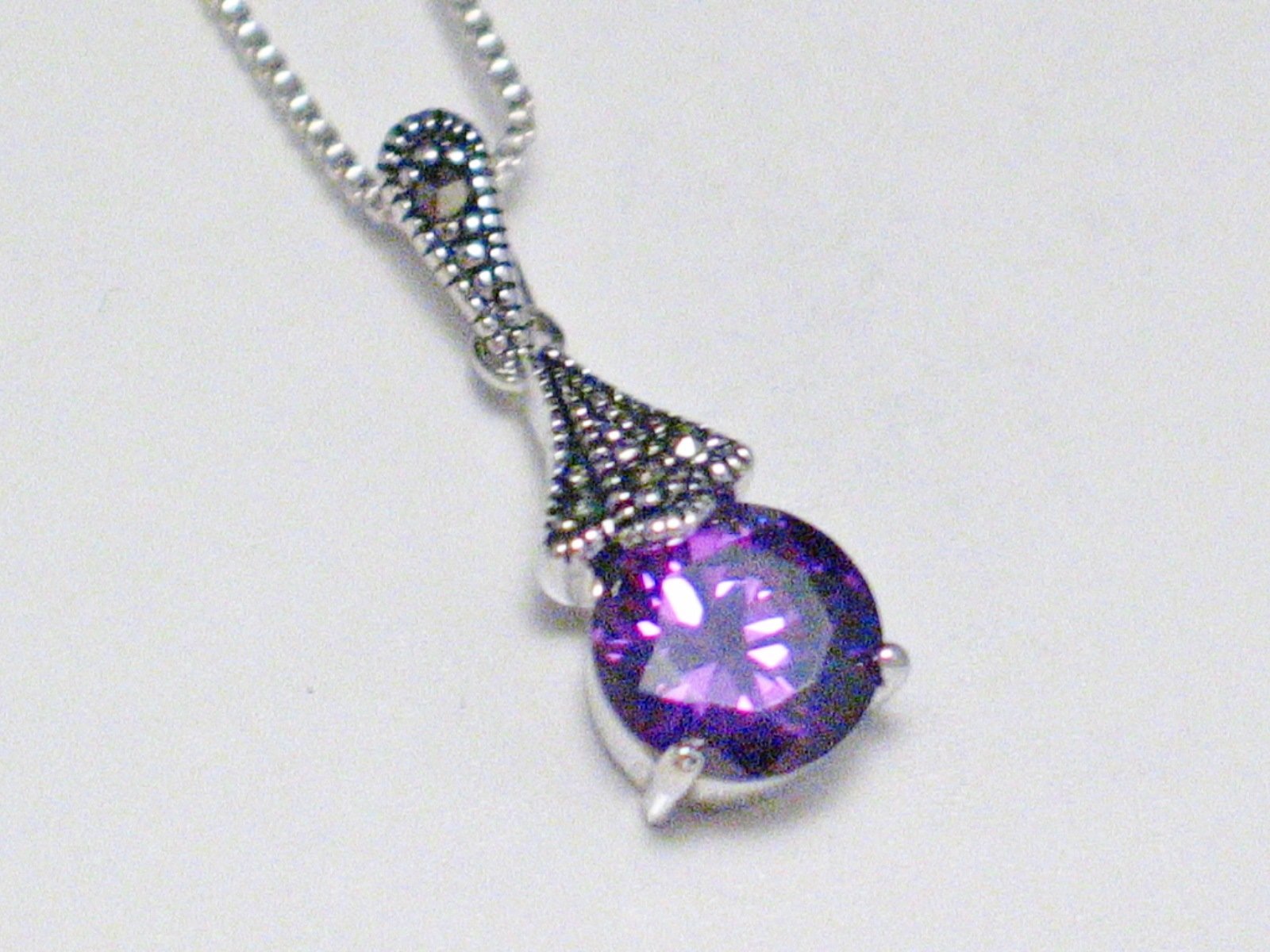 Sterling Silver Necklace, Womens Petite Amethyst Purple Cz Stone Pendant Necklace