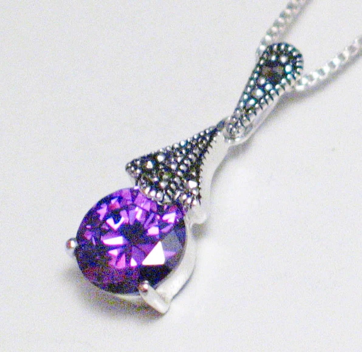 Sterling Silver Necklace, Womens Petite Amethyst Purple Cz Stone Pendant Necklace