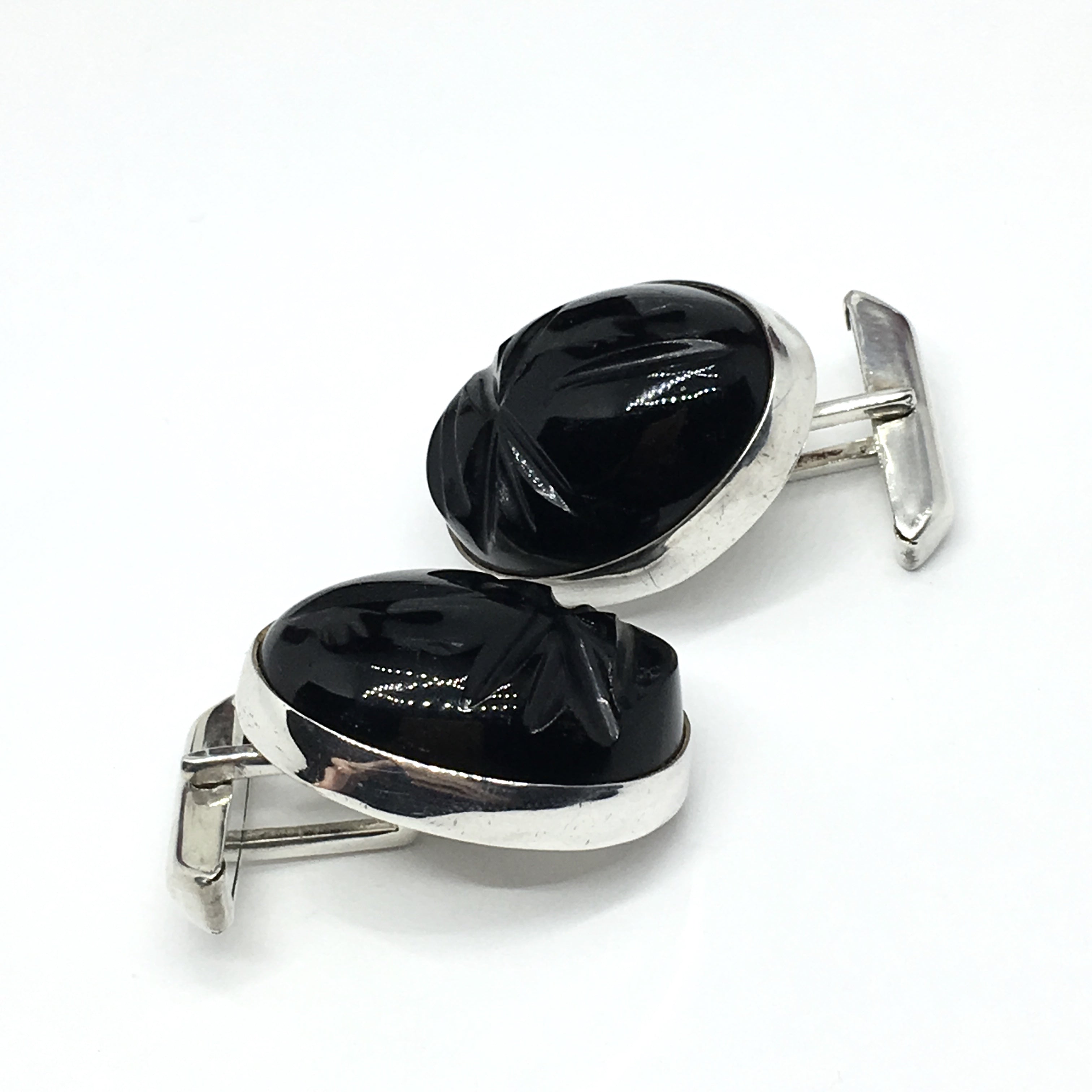 Sterling Silver Cuff Links, Vintage Mens Da Vinci Cuff Links retailer By Lucien Piccard, 1960's Cuff Links With Black Onyx, New Old Stock