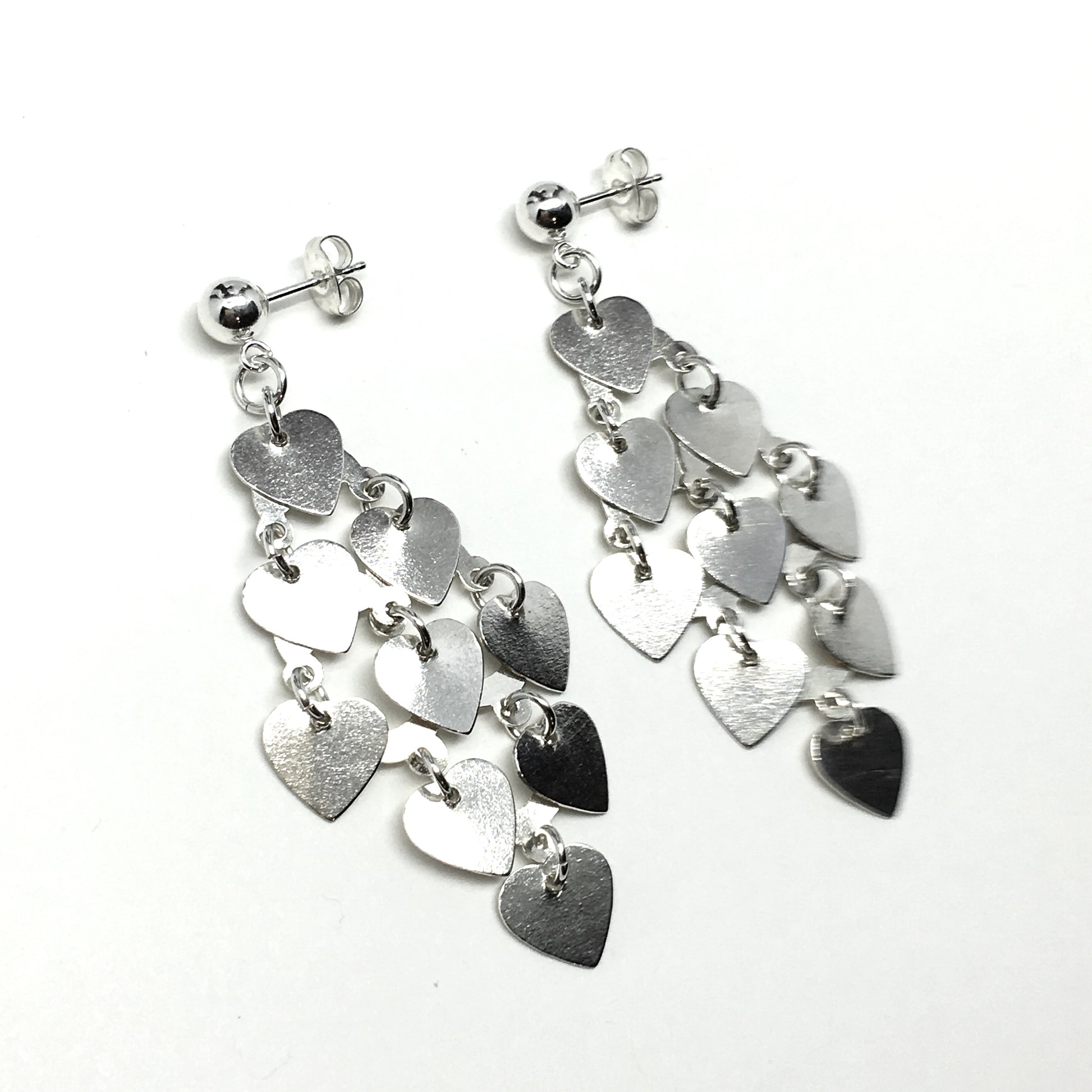 Earrings | Womens Sterling Silver 2 3/8 in Heart Waterfall Chandelier Earrings