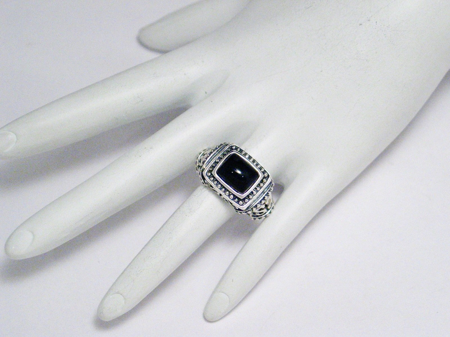 Stone Ring, Sterling Silver sz10 Wide Fancy Filigree Black Onyx Statement Ring - Blingschlingers  Jewelry