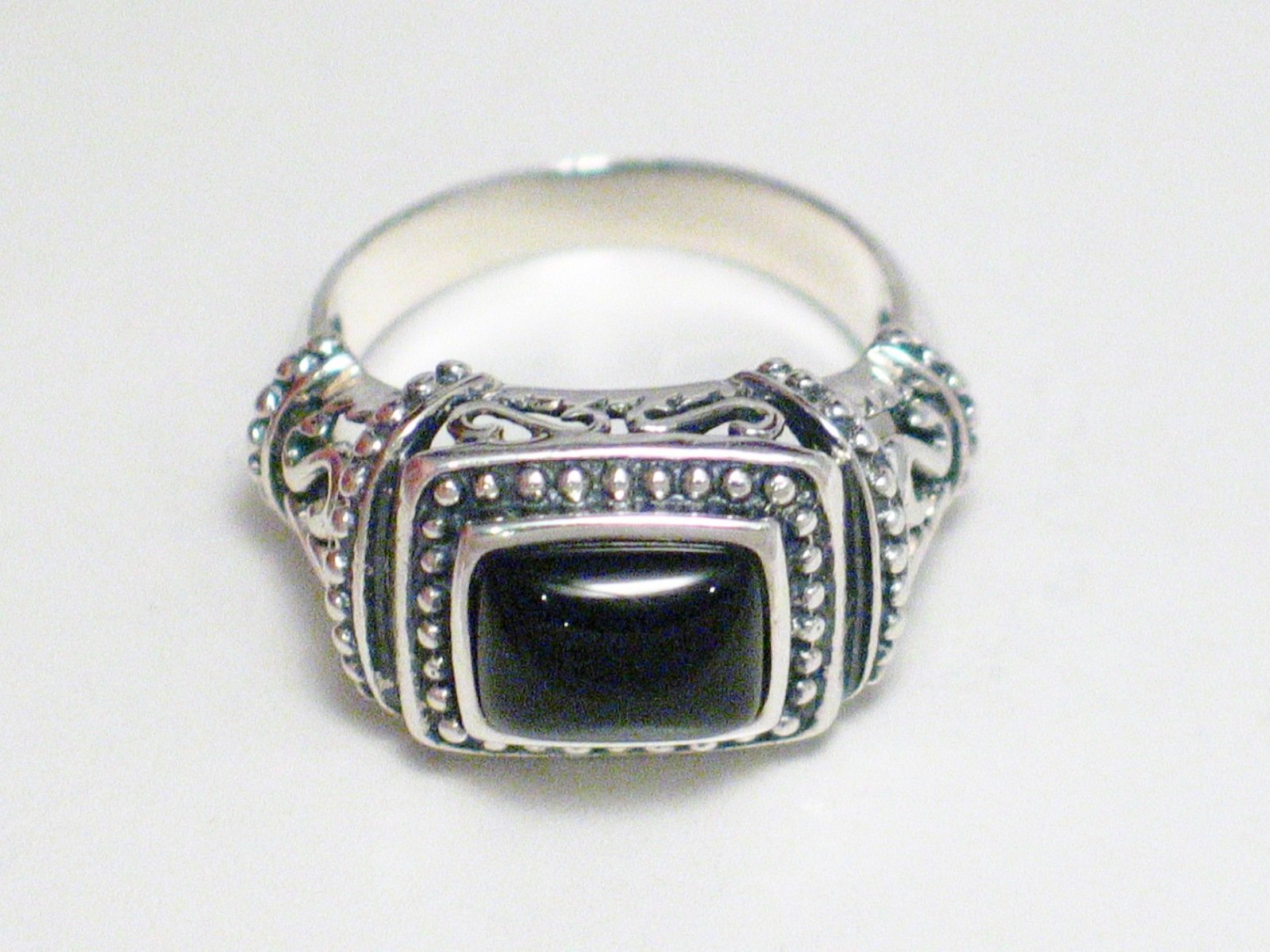 Stone Ring, Sterling Silver sz10 Wide Fancy Filigree Black Onyx Statement Ring