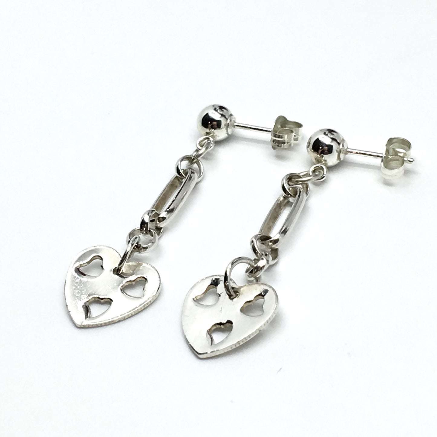 Silver Earrings | Flirty Sterling Silver Heart Charm Design Dangle Earrings | Discount Jewelry