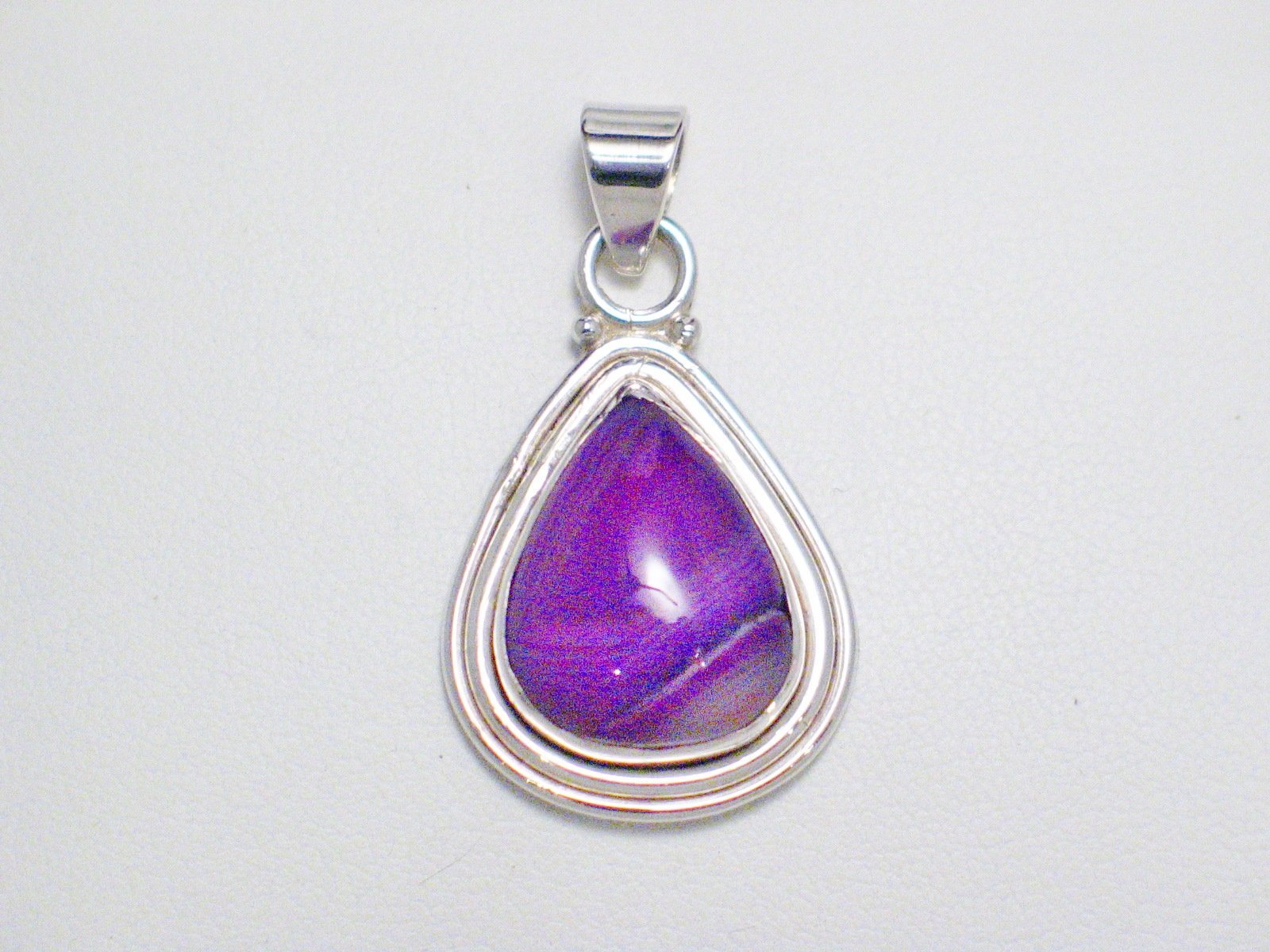 Stone Pendant, Sterling Silver Purple Matrixed Agate Teardrop Pendant