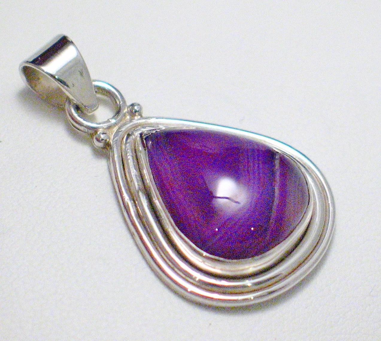 Stone Pendant, Sterling Silver Purple Matrixed Agate Teardrop Pendant