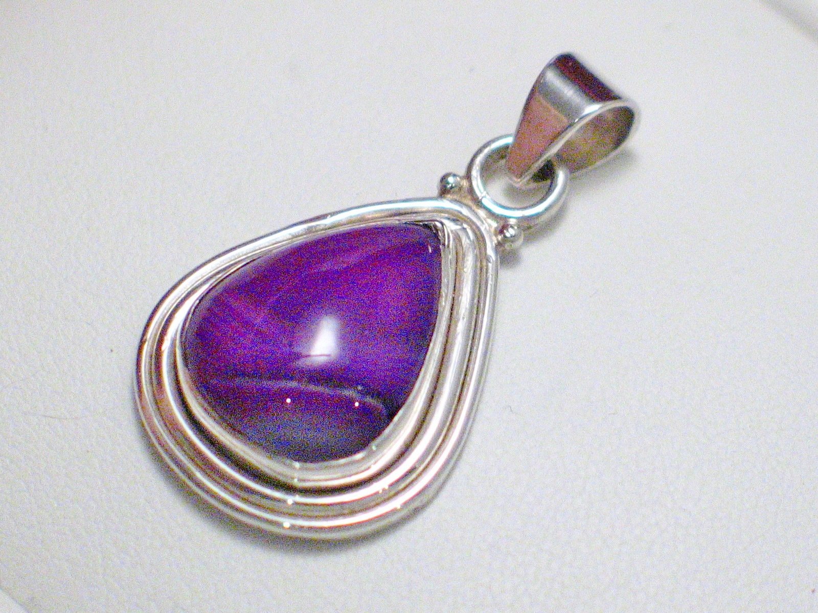 Stone Pendant, Sterling Silver Purple Matrixed Agate Teardrop Pendant