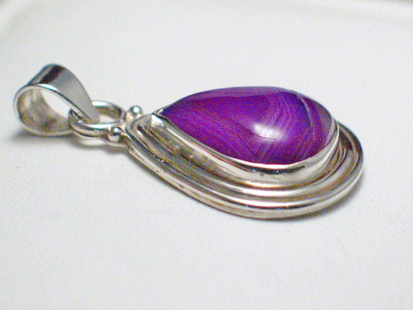 Stone Pendant, Sterling Silver Purple Matrixed Agate Teardrop Pendant