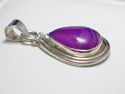 Stone Pendant, Sterling Silver Purple Matrixed Agate Teardrop Pendant