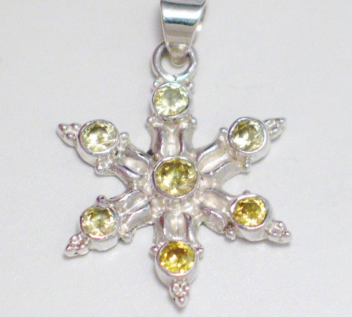 Sterling Silver Pendant, Radiant Starburst Design Canary Yellow Cz Stone Pendant