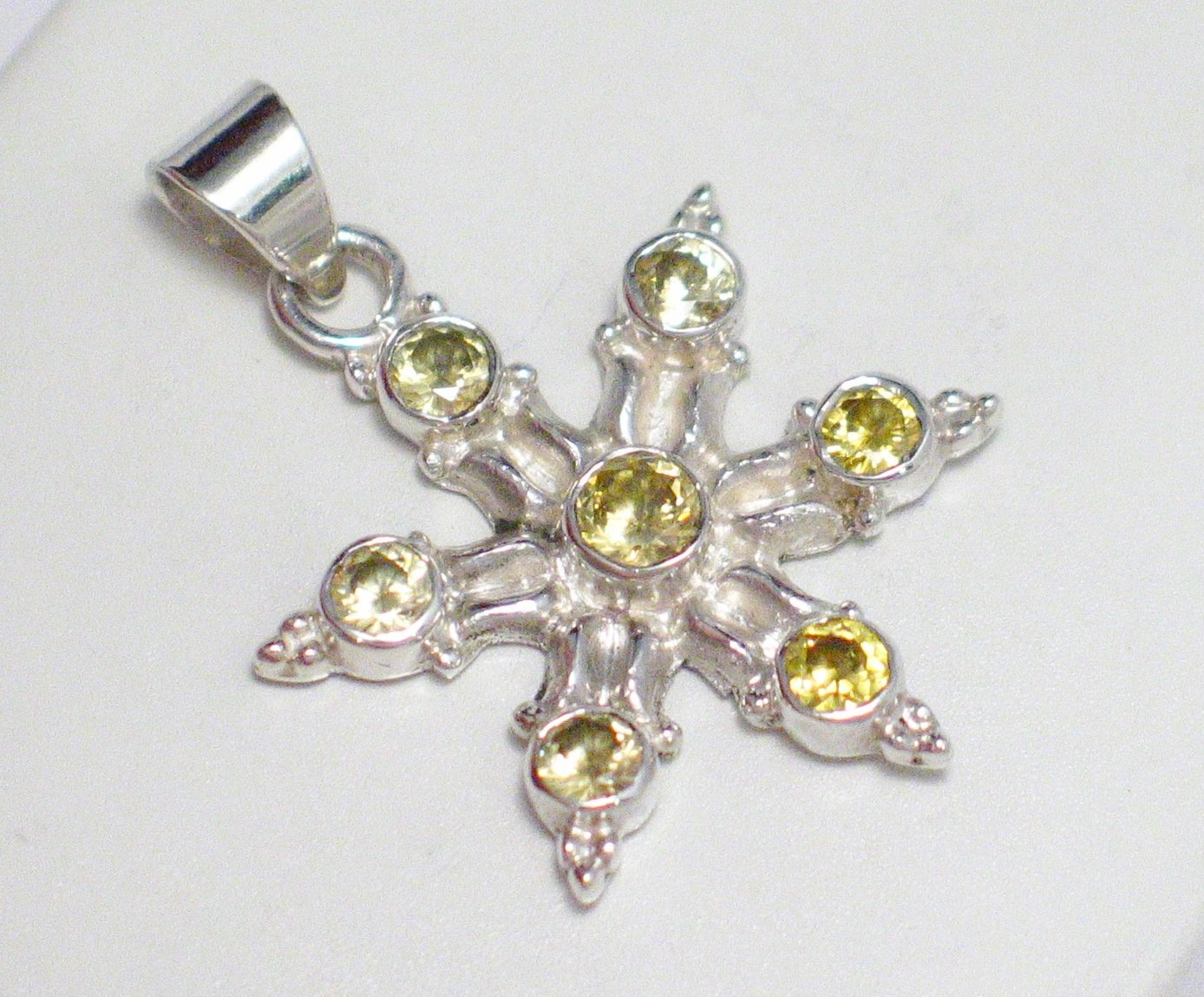 Sterling Silver Pendant, Radiant Starburst Design Canary Yellow Cz Stone Pendant