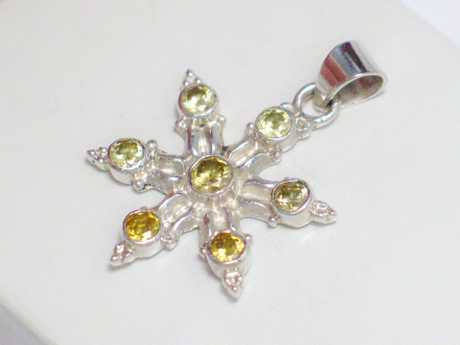 Sterling Silver Pendant, Radiant Starburst Design Canary Yellow Cz Stone Pendant